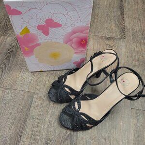 Delicious High Heels Ankle Strap Rhinestone Open Toe Buckled ADDUP Shoes